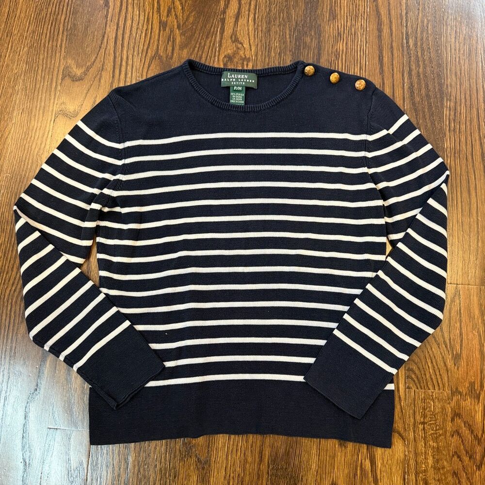 Lauren Ralph Lauren, 100% Spun Silk Stripe Sweater, Women's PM, GUC